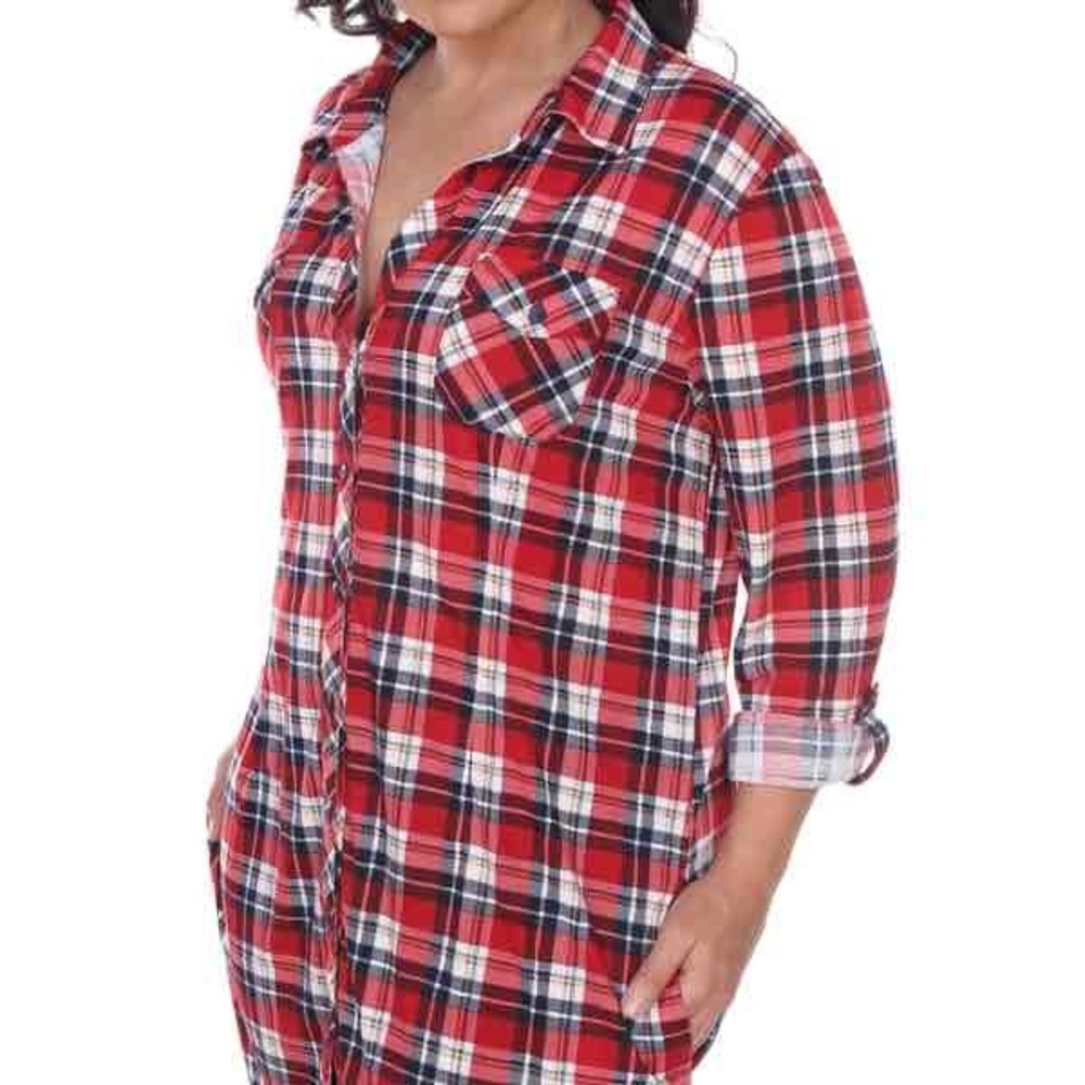 NWT White Mark Womens Pink Beige Plaid Long Sleeve Button Up Tunic Shirt Size